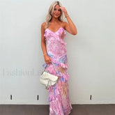 Casual Sling Floral Dress Pink / S