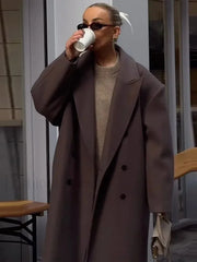 Casual Solid Double Breasted Long Overcoats