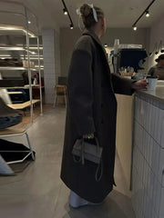 Casual Solid Double Breasted Long Overcoats