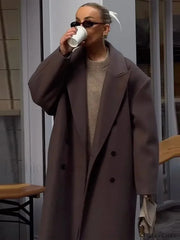 Casual Solid Double Breasted Long Overcoats