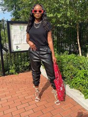 Casual Solid PU Pants Pants