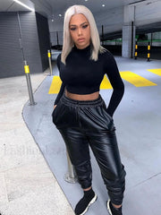 Casual Solid PU Pants Pants