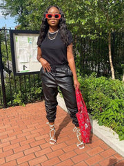 Casual Solid PU Pants Pants