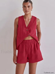 Casual Spaghetti Strap Crop Shorts Two Piece Set