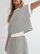 Casual Striped Shorts Two Piece Set WHITE / S