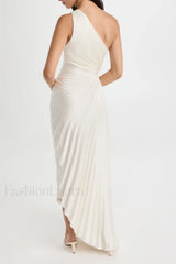 Catalina One Shoulder Charming Pleated Satin Dress