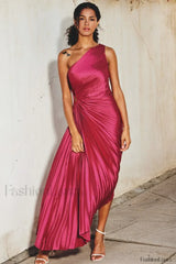 Catalina One Shoulder Charming Pleated Satin Dress
