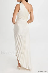 Catalina One Shoulder Charming Pleated Satin Dress