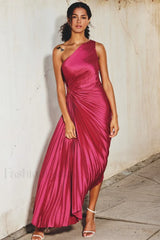 Catalina One Shoulder Charming Pleated Satin Dress