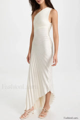 Catalina One Shoulder Charming Pleated Satin Dress