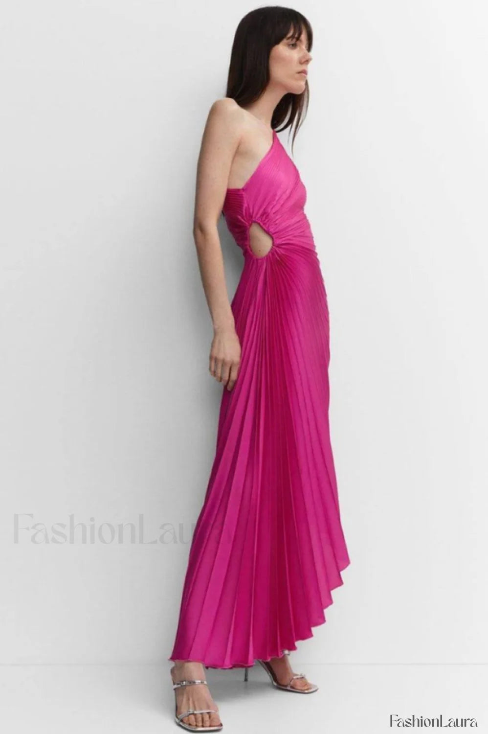 Catalina One Shoulder Charming Pleated Satin Dress