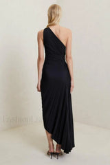 Catalina One Shoulder Charming Pleated Satin Dress