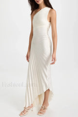 Catalina One Shoulder Charming Pleated Satin Dress