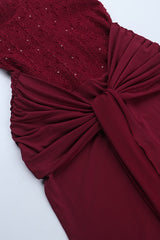 Ribbon Strapless Corset Maxi Evening Prom Dress