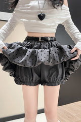 Polka Dot Black Belted Tulle Mini Skirt