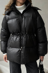 Adjustable Drawstring Hooded Puffer Jacket