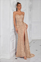 Strapless Split Maxi Party Dress