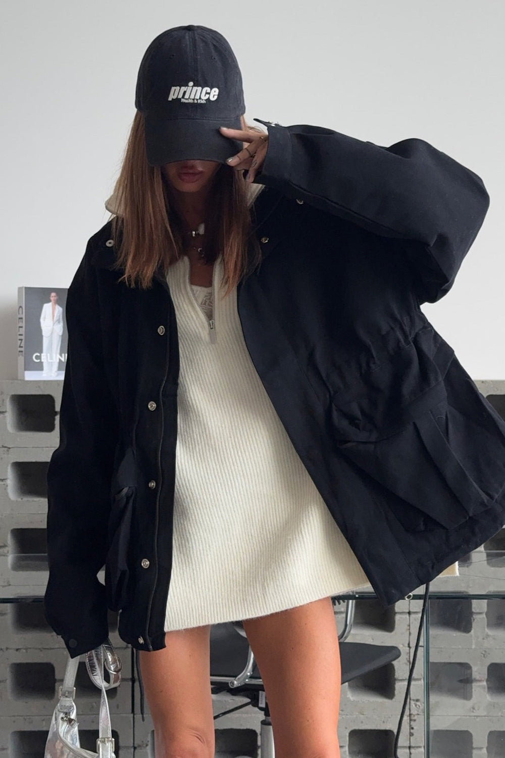 Drawstring Waist Utility Pocket Jacket S / Black