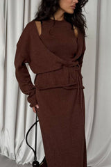 Tie Front Knit Set Sweater Dress S / Brown