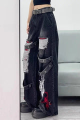 Dark Tone Flared Wide Leg Jeans