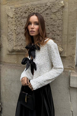 Bow Sequin Cut Out Long Sleeve Jacket