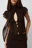 Button Hollow Out Tie Detail Waist Slim Tee