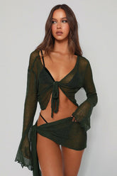 Sheer Cardigan Cover Up Maxi Skirt Set