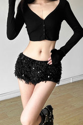 Solid Color Sequin Low Rise Shorts