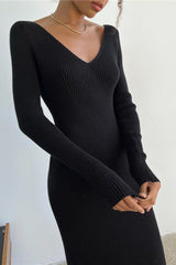 Long Sleeve Ribbed Sweater Dress