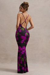 Printed Crisscross Strap Backless Slim Floral Dress