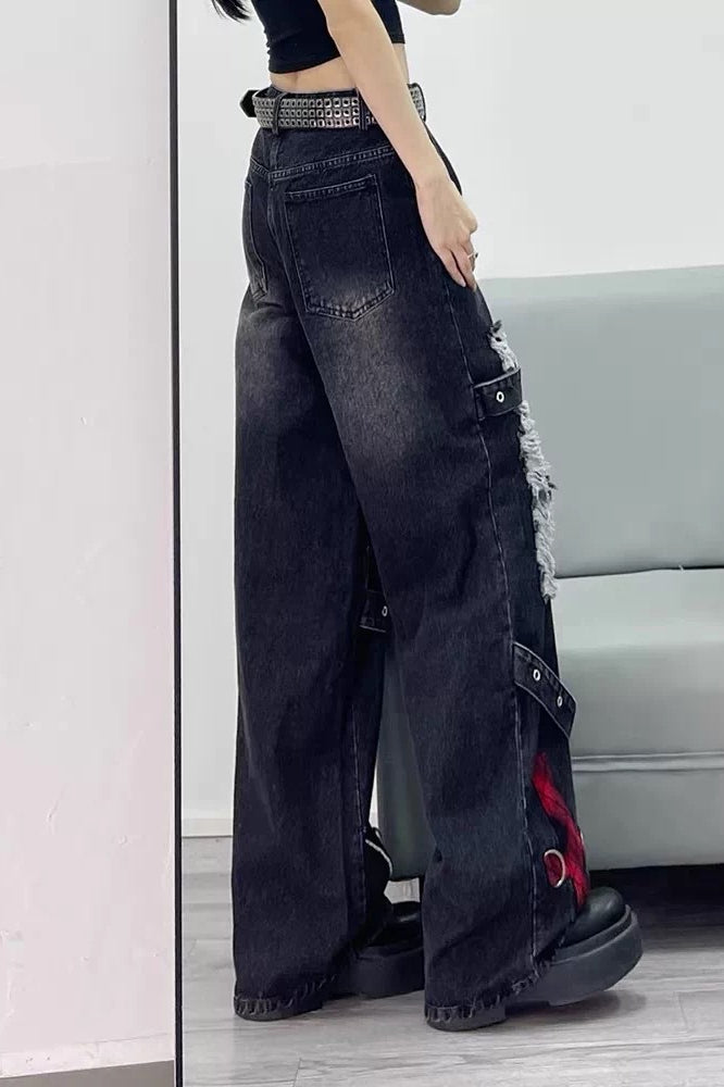 Dark Tone Flared Wide Leg Jeans