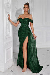 Beaded Bustier High Slit Formal Dress XS / Green