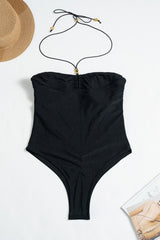 Shiny Ruched Strappy Nylon One Piece Swimwear