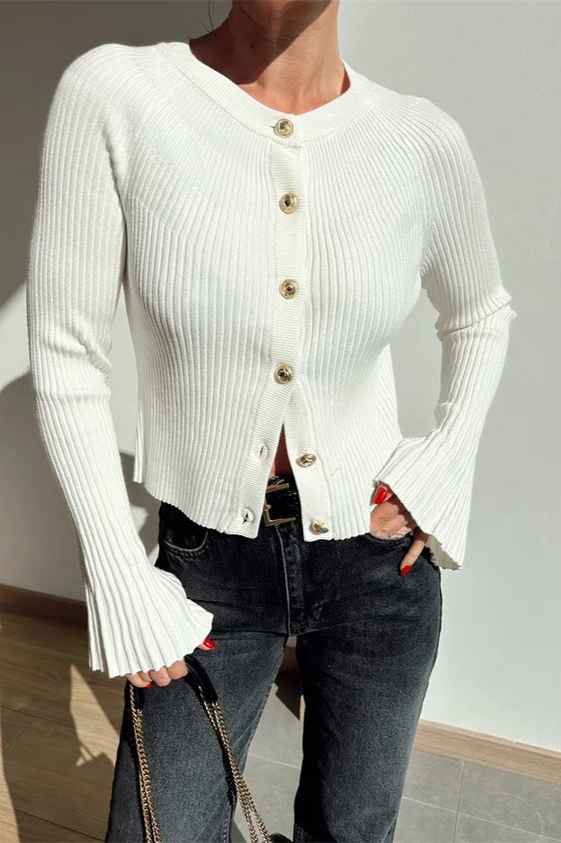 Solid Rib Knit Slim Cardigan