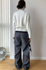 Cropped Ribbed Turtleneck Knit Sweater