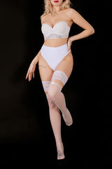 Bow Detail Wide Lace Suspender Tights