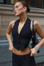 Striped Two Piece V Neck Relaxed Vest Pants Set