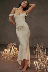 Cesca Retro Cream Charming White Floral Maxi Dress