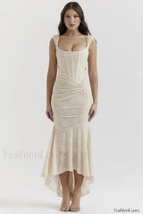 Cesca Retro Cream Charming White Floral Maxi Dress