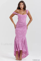 Cesca Retro Cream Charming White Floral Maxi Dress XS / Rose Pink