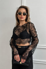 Lace Applique Sheer Tiered Maxi Skirt Set