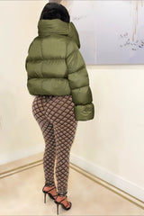 High Neck Scarf Collar Quilted Puffer Jacket