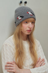 Rabbit Wool Blend Jacquard Knit Hat