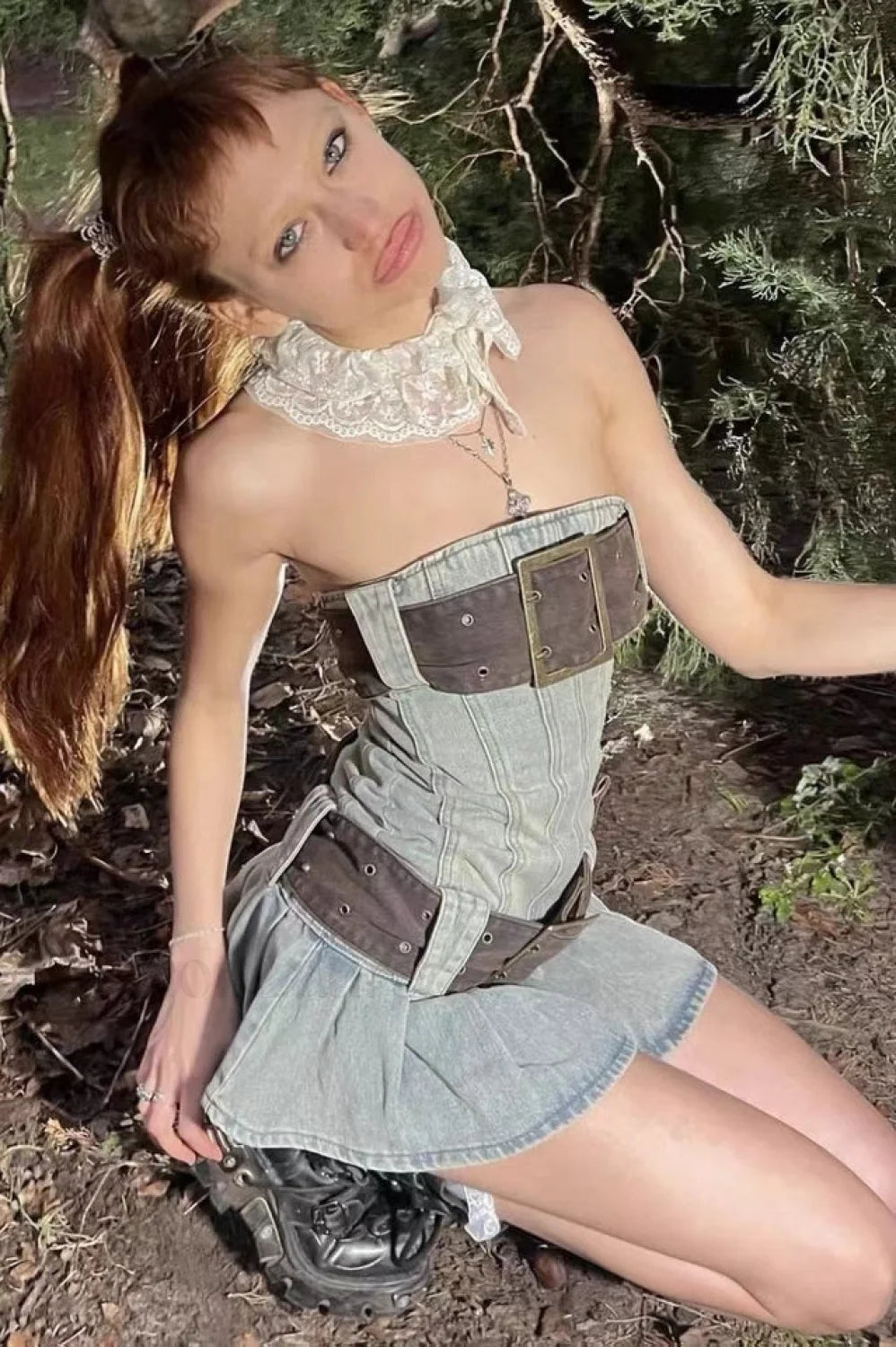 Chelsea Denim Stylish Kilt Mini Dress