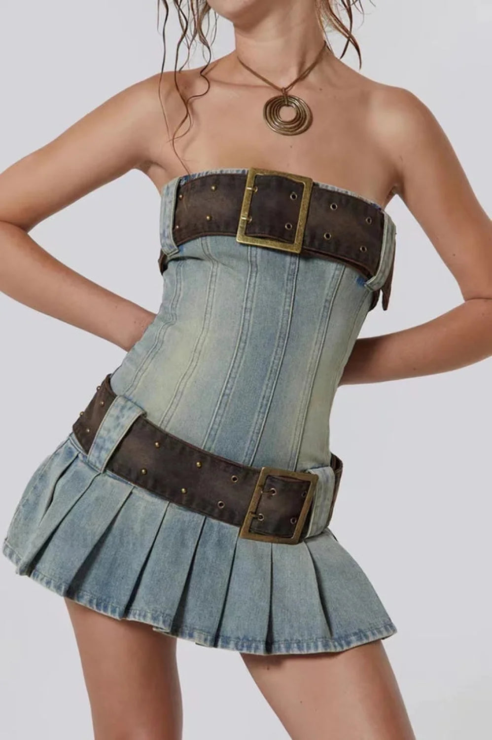 Chelsea Denim Stylish Kilt Mini Dress