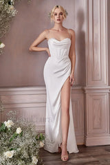 Cinderella Divine 7483 Charming Corset Cowl Satin Gown S / White