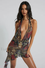 Cindy Plunge Stylish Mini Dress S / Multi Color