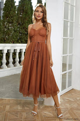 Cindy Tulle Stylish Midi Dress S / Brown