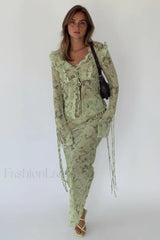 Cobra Blouse Stylish + Skirt Set S / Lime