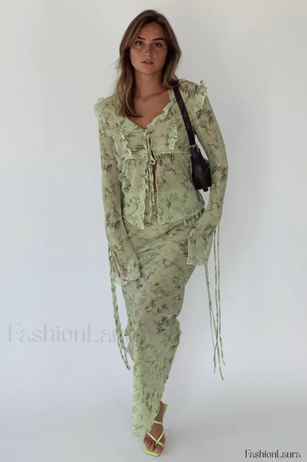 Cobra Blouse Stylish + Skirt Set S / Lime